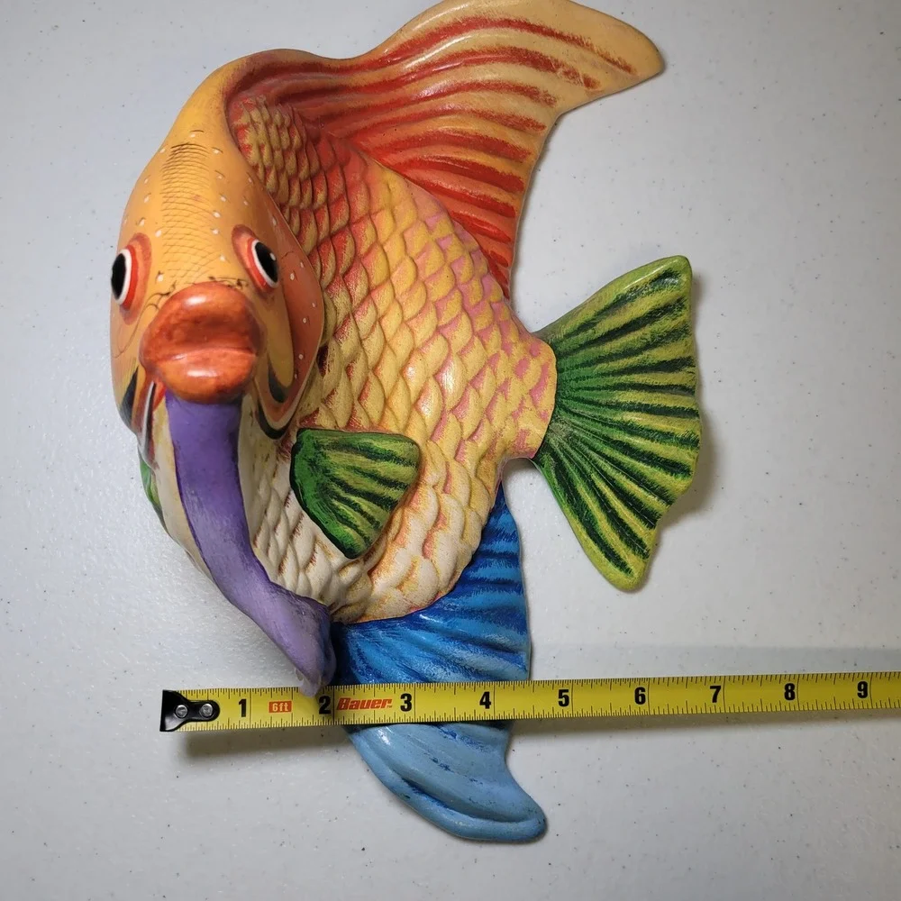 Large Painted Ceramic Fish Wall Hang‎ Decor Mexican Vintage Tropical Nautical
